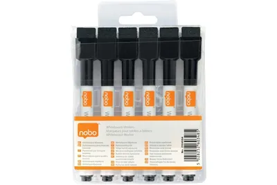 Produktbild von Rexel Magnethaftende, trocken abwischbare Marker, schwarz (6), 6 Stück(e), Schwarz, Schwarz, Weiß, Fein, 105 mm, 128 mm