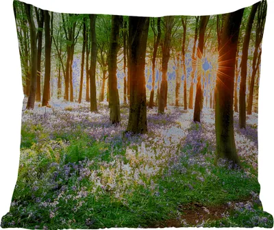 Produktbild von MuchoWow® Outdoor Kissen - Wald - Blumen - Lavendel - Sonne - Lila - Natur - 60x60 cm - Wetterfest - Lounge Kissen - Dekoration - Schlaf Kissen