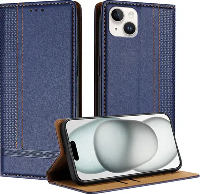 Produktbild von Handyhülle für iPhone 14 Plus Leder Flip Klappbare Schutzhülle mit Standfunktion Blau