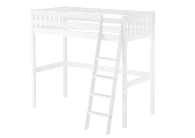 Produktbild von Kieferholzbett Hochbett Stockbett 90x200 aus Kiefer weiß Zubehör wählbar V-60.23W-09Rollrost inkl.