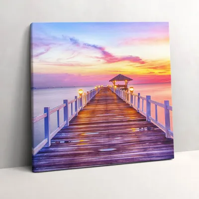 Produktbild von Wooded bridge in the harbor – Leinwandbild Wandbild – 60x60 cm – Leinwandbilder – Wandbilder – Schlafzimmer – Flur