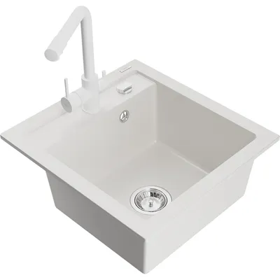 Obrázek produktu pro Mexen Vito 1-miskový granitový dřez s kuchyňskou baterií Duero, Bílá - 6503-20-671600-20