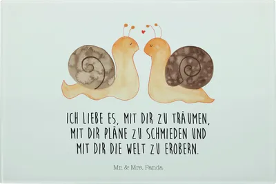 Produktbild von Mr. & Mrs. Panda Schneidebrett Glas Schnecken Liebe - Weiß - Geschenk, Hackbrett, Freundin, Ehe, glücklich, Aus, schneidunterlage, Jahrestag, Pärchen, schneidbrett, Paar