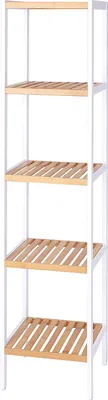 Produktbild von dibea Standregal Bambus, 5-stöckig, platzsparend & robust, nachhaltiges Holzregal mit rutschfesten Füßen, 33x33x146 cm, natur/weiß