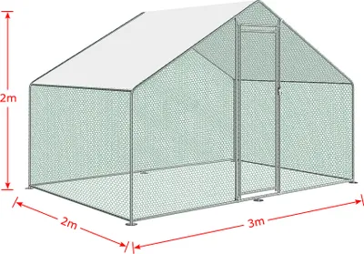 Produktbild von LARS360 Freilaufgehege Hühnerhaus 3 x 2 x 2 m Outdoor Hühnerstall Dach Geflügelstall, Verzinkter Stahl Kleintierstall Freigehege mit Sonnenschutz Hühnerkäfig Voliere,PE