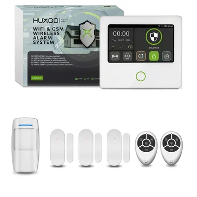 Image de Système d'alarme HUXGO Wi-Fi GSM 4G, kit comprenant 1 détecteur de mouvement et 3 capteurs de porte, application HXA502