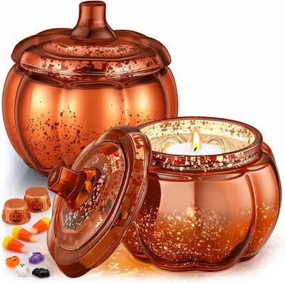 Immagine prodotto di Candele, vetro, forma zucca, decorazione, 2 pezzi