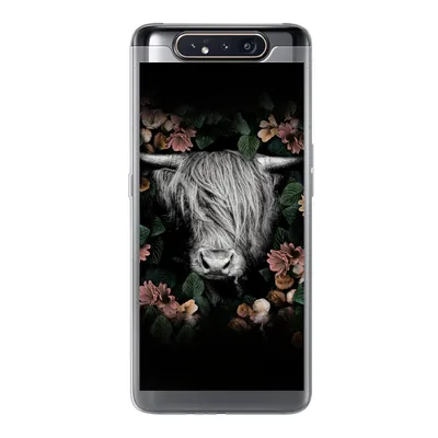 Produktbild von MuchoWow® Handyhülle Schutzhülle Hülle für Samsung Galaxy A80 Schottischer Highlander - Blumen - Rosa Silikon Softcase Handy Hülle - Schutzdeckel