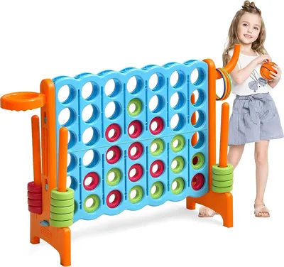 Produktbild von GOPLUS Riesiges 4 Gewinnt Spiel, Strategiespiel mit 42 Ringen, Basketballkorb & Wurfspiel & Schnellspannhebel, 4 in Einer Reihe für Kinder & Erwachsene