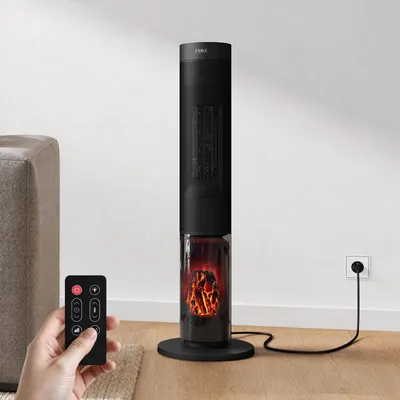 Produktbild von EMKE Turm-Heizlüfter 2000 W, PTC-Keramikheizung mit Flammeneffekt, 15–35 °C, 24 Std. Timer, 80° Oszillation, mit Fernbedienung, 26x26x83 cm
