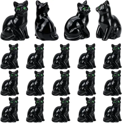 Productafbeelding van 20 stuks mini zwarte kattenbeeldjes van hars, miniature zwarte kattenstatues, Halloween dierfiguren, kitten miniaturen, decoratieve sculpturen voor binnenshuis en het decoreren van interieurscènes