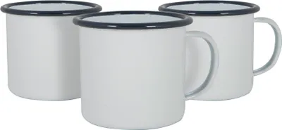Produktbild von Argon Ta Weißer Emaille-Becher - Stahl Outdoor-Camping-Tee-Kaffeetasse - 375ml - Navy - Packung mit 6