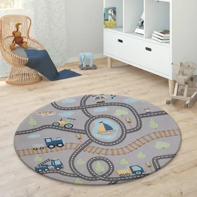 Produktbild von Kinderteppich Teppich Rund Kinderzimmer Spielmatte Babymatte Stern Mond Elefant Regenbogen Grösse Ø 150 cm Rund