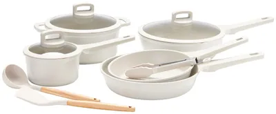 Produktbild von Kochtopfset 8-teilig aus Edelstahl inklusive Schöpflöffel, Pfannenwender und Küchenzange