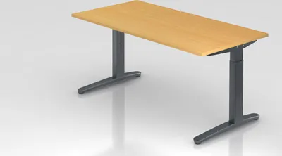 Produktbild von Schreibtisch Mika | Buche | Graues Gestell | BxT 160x80cm | Arbeitshöhe 65-85cm | höhenjustierbar, 1cm Raster | C-Fuß-Gestell | Rechteckform