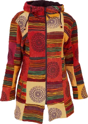 Produktbild von Goa Patchwork Kurzmantel, Boho Hippie Jacke - Rostorange, Damen, Baumwolle, Größe: S