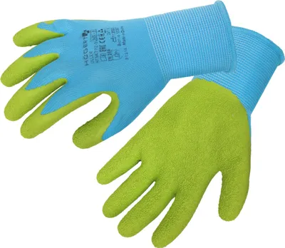 Produktbild von Högert Technik ULLER latexbeschichtete Handschuhe, blau/grün, Größe 8, Schutz vor mechanischen Gefahren, Flexibilität und hoher