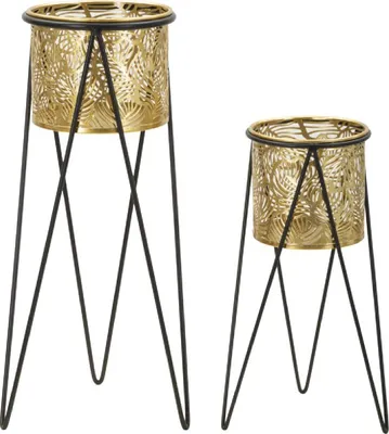 Produktbild von Mauro Ferretti Blumenständer Drak 2er-Set schwarz gold 21x20x46 und 18x18x32 cm