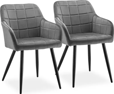 Image de CLIPOP Chaise de salle à manger, set de 2 chaises de cuisine, chaise rembourrée en velours, chaise de salon avec pied métallique, gris