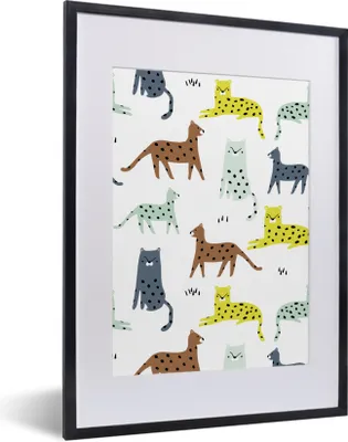 Produktbild von MuchoWow® MuchoWow® Gerahmtes Poster Katze - Dschungel - Farben 30x40 cm - Poster mit zchwarzem Bilderrahmen - Wandposter Schlafzimmer
