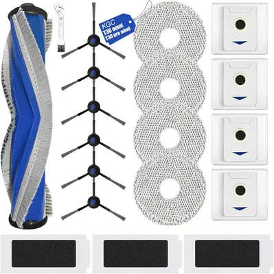 Produktbild von 19 Stück Zubehörset für Ecovacs Deebot T30 Pro Omni / T30 Omni Saugroboter, Ersatzteile mit 1 Gummi-Hauptbürste, 3 HEPA-Filtern, 4 Staubbeuteln, 4 Wischpads, 6 Seitenbürsten und 1 Reinigungsbürste