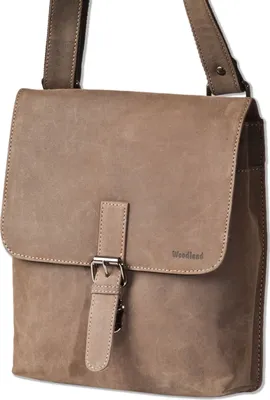 Produktbild von Woodland® Luxus-Umhängetasche  aus naturbelassenem Büffelleder in Dunkelbraun/Taupe