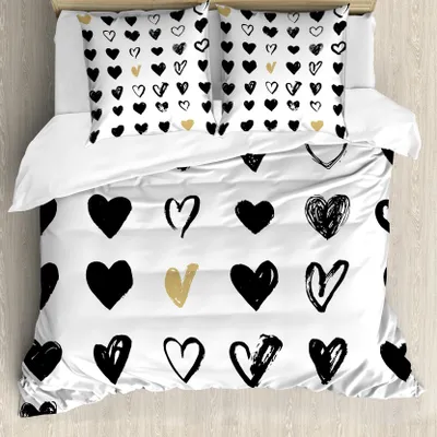 Produktbild von ABAKUHAUS Liebe Bettbezug, Kleiner Herz-Hipster, Milbensicher Allergiker geeignet mit Kissenbezügen, 200 cm x 200 cm - 80 x 80 cm, Tan Schwarz Weiß