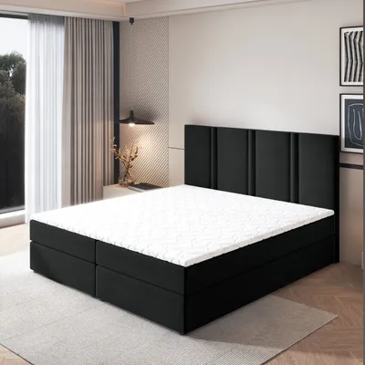 Produktbild von Masseno Boxspringbett LARIO 180x200 cm Komplett-Set mit Bonell Matratze und Topper, Polsterbett mit Bettkästen -Schwarz, KRONOS 07