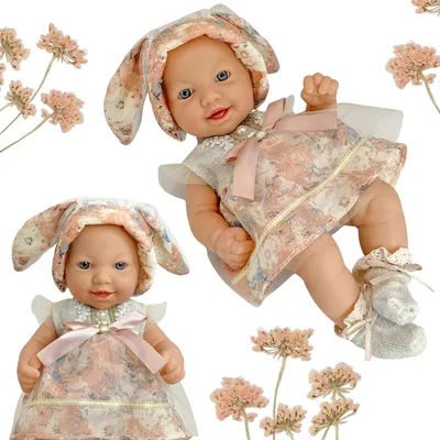 Produktbild von WOOPIE ROYAL Lalka Bobas Vintage, 24 cm, mit Kleid und Hasenohrenmütze