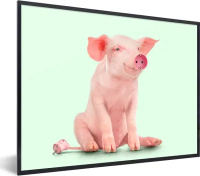 Produktbild von MuchoWow® Gerahmtes Poster Schwein - Rosa - Sockel - Tiere 40x30 cm - Poster mit Schwarzem Bilderrahmen Wandposter Rahmen Foto Bilder - Kunstposter - Wanddekorationen