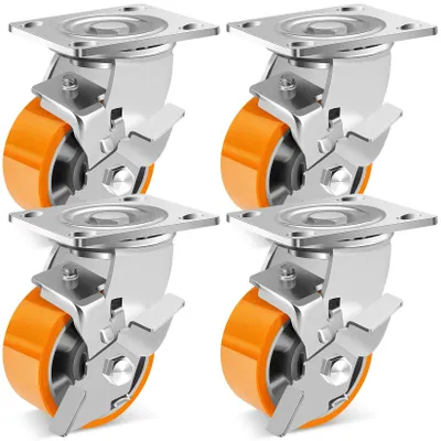 Produktbild von 4-Zoll industrielle Plattenräder mit Bremse - Set von 4, Tragfähigkeit 3200 lb