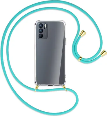 Produktbild von Handykette Backcover-Schutzhülle mit Band (Metall goldfarben) für Oppo Reno6 5G (PEQM00,CPH2251) - türkis