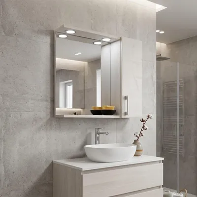 Immagine prodotto di Specchio con pensile per bagno rovere bianco con luce led