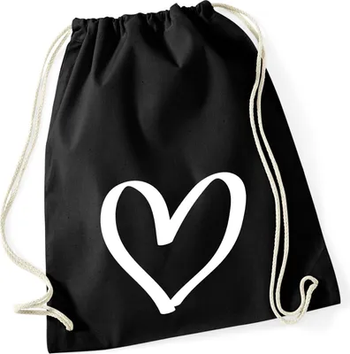 Produktbild von Huuraa Turnbeutel Herz Heart 12 Liter Black Baumwolle Rucksack Geschenkidee