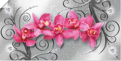 Produktbild von ARTland Poster rosa Orchideen auf Ornamenten Größe: 40x20 cm
