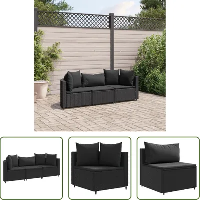 Produktbild von The Living Store 3-tlg. Garten-Sofagarnitur mit Kissen Schwarz Poly Rattan