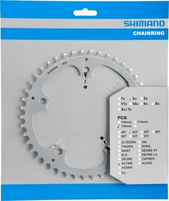 Produktbild von SHIMANO Kettenblatt ALFINE FC-S501 45 Zähne Silber - leiser Antrieb in modern...