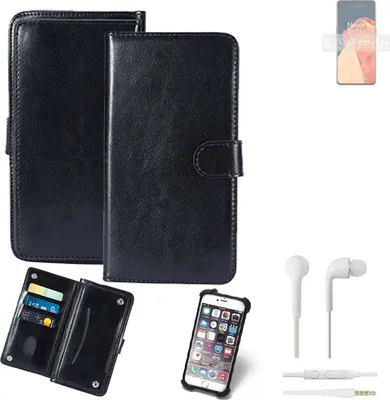 Produktbild von K-S-Trade 360° Hülle kompatibel mit OnePlus 9 inkl. Headphones schwarz Kunstleder Case BookCase WalletCase Kunstlederederhülle Handyhülle,