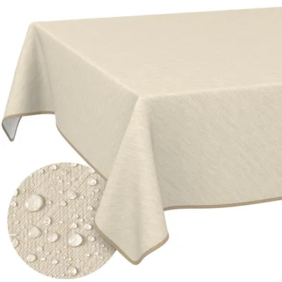 Produktbild von ANRO Tischdecke Wachstuch Haus- & Gartentischdecke Leinenoptik Creme 140x160 cm mit Saum