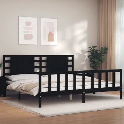 Produktbild von The Living Store Massivholzbett mit Kopfteil Schwarz 200x200 cm