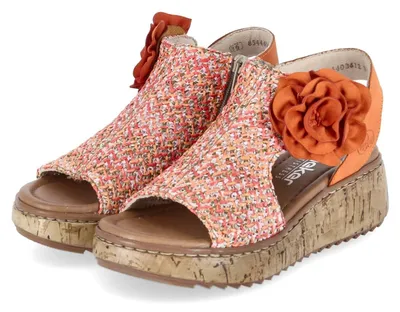 Productafbeelding van Rieker klompsandalen, textiel, kleur: oranje/pompoen: maat 40: normale pasvorm. Maat: 40. Breedte: normaal