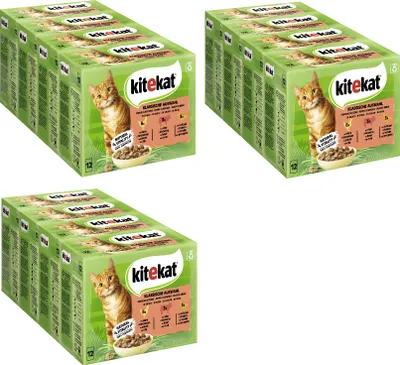 Produktbild von KITEKAT™ Multipack Portionsbeutel Klassische Auswahl 3 Varietäten Huhn, Rind, Geflügel in Sauce 12 x 12 x 85g