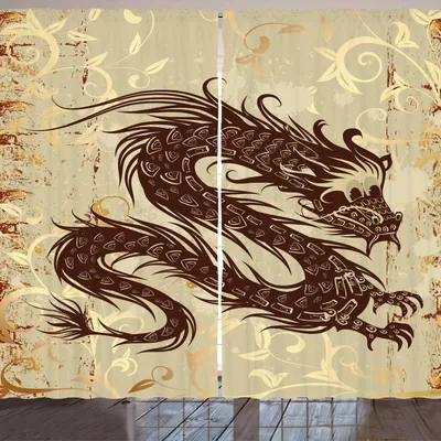 Immagine prodotto di ARANDE Tenda giapponese con draghi, sfondo antico in stile carta con antico numero magico asiatico, 280 x 175 cm, giallo beige marrone