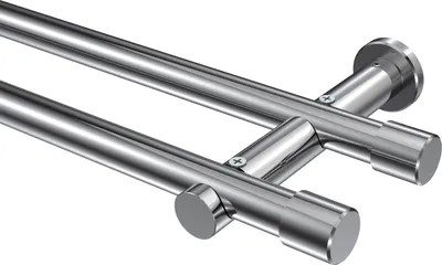 Produktbild von Interdeco Gardinenstange / Vorhangstange Chrom, Typ Platon Santo (Kappe) ohne Ringe, 20 mm Ø 2-läufig, 220 cm