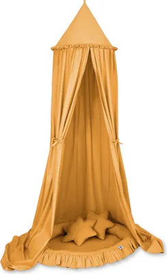 Immagine prodotto di Set: baldacchino da appendere per la cameretta, nido con volant, cuscino - senape