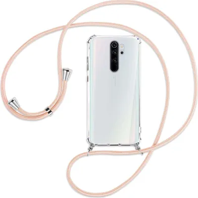 Produktbild von Handykette Backcover-Schutzhülle mit Band (Metall silberfarben) für Xiaomi Redmi Note 8 Pro - rose peach