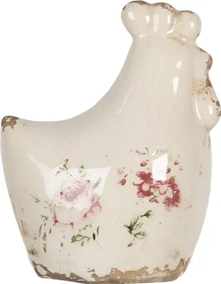 Immagine prodotto di Clayre & Eef Decorazione Pollo 9x6x11 cm Fiori in Vetroceramica beige