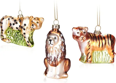 Immagine prodotto di BRUBAKER Set di 3 pezzi per albero di Natale grandi gatti safari - Decorazioni per albero di Natale in vetro soffiato a bocca - Divertenti decorazioni per albero dipinte a mano: leone, leopardo e tigre