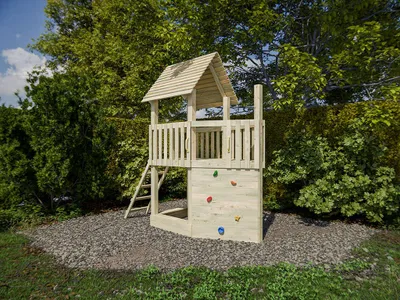 Produktbild von Prestige Garden Braun Grün Spielturm Ship Tower KDI, Stelzenhaus aus Kiefernholz, Klettergerüst mit Rutsche, Schaukel und Sandkasten, Spielhaus für Garten, Outdoor Spielgerät für Kinder