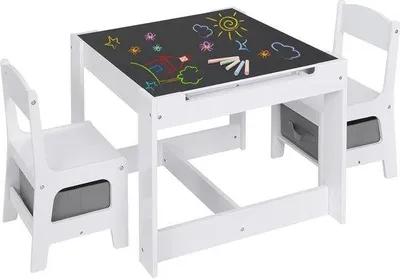 Productafbeelding van Famanu kindertafelset met 2 stoelen en opbergruimte - 3-in-1 kinderactiviteitentafel voor spel en creativiteit
